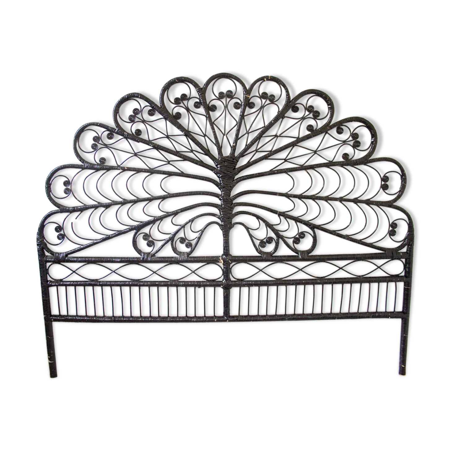 Black peacock rattan headboard