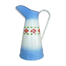 Water broc, blue and white enamel jug with red and green pattern