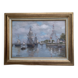 Signed framed painting Oil on canvas “Honfleur” dimensions: height -49cm- width -63 cm-