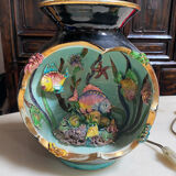 Vintage Vallauris aquarium fish table lamp