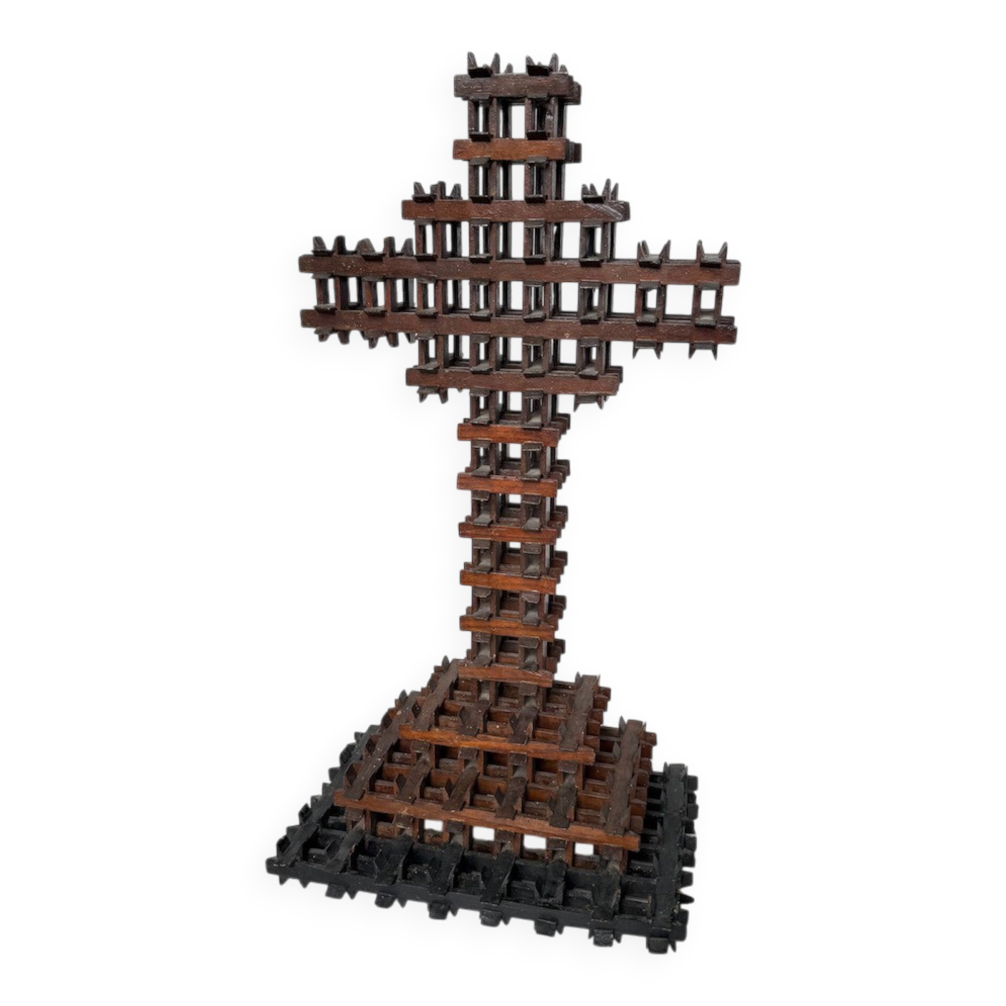 Crucifix sculpture Tramp Art 1900