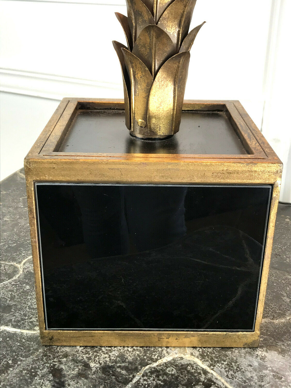 Palm tree table lamp in gilded metal and base in glass plates style year 70