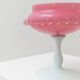 Vintage Empoli Glass Bowl in Pink Opaline with White Pedestal and Bead Trim - Murano-Style Mid-Century Italian Table Centerpiece
