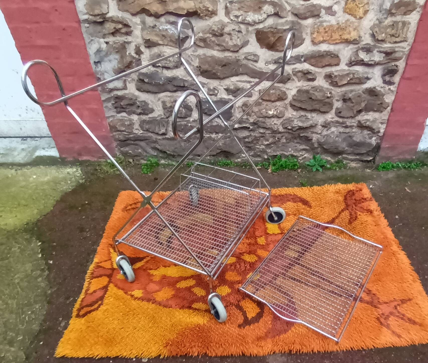 Chrome-plated metal serving cart, 1970s