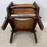Vintage teak and leather armchair design Angel Pazmino brand Ecuador vintage 1960