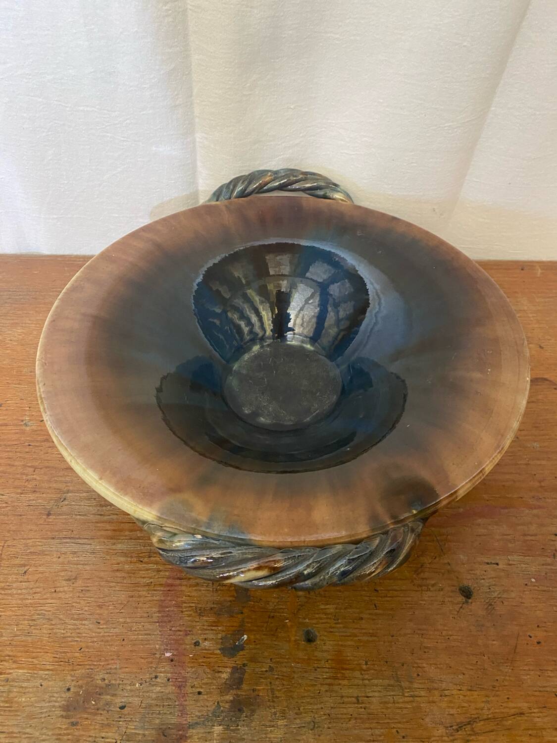 VALLAURIS Ceramic Brown & Blue Vintage Centerpiece