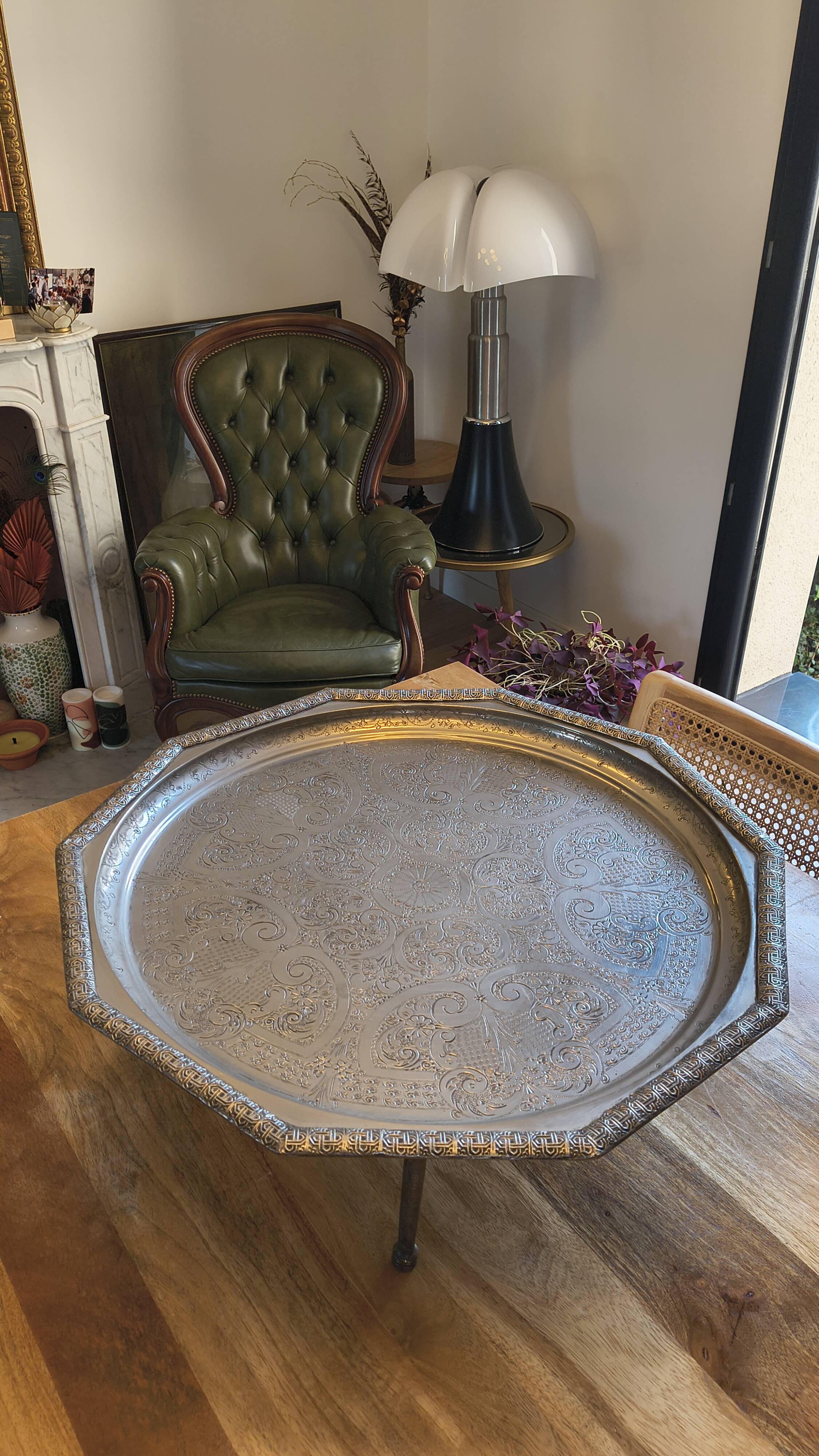 Vintage oriental silver-plated tea tray – Ø 60 cm