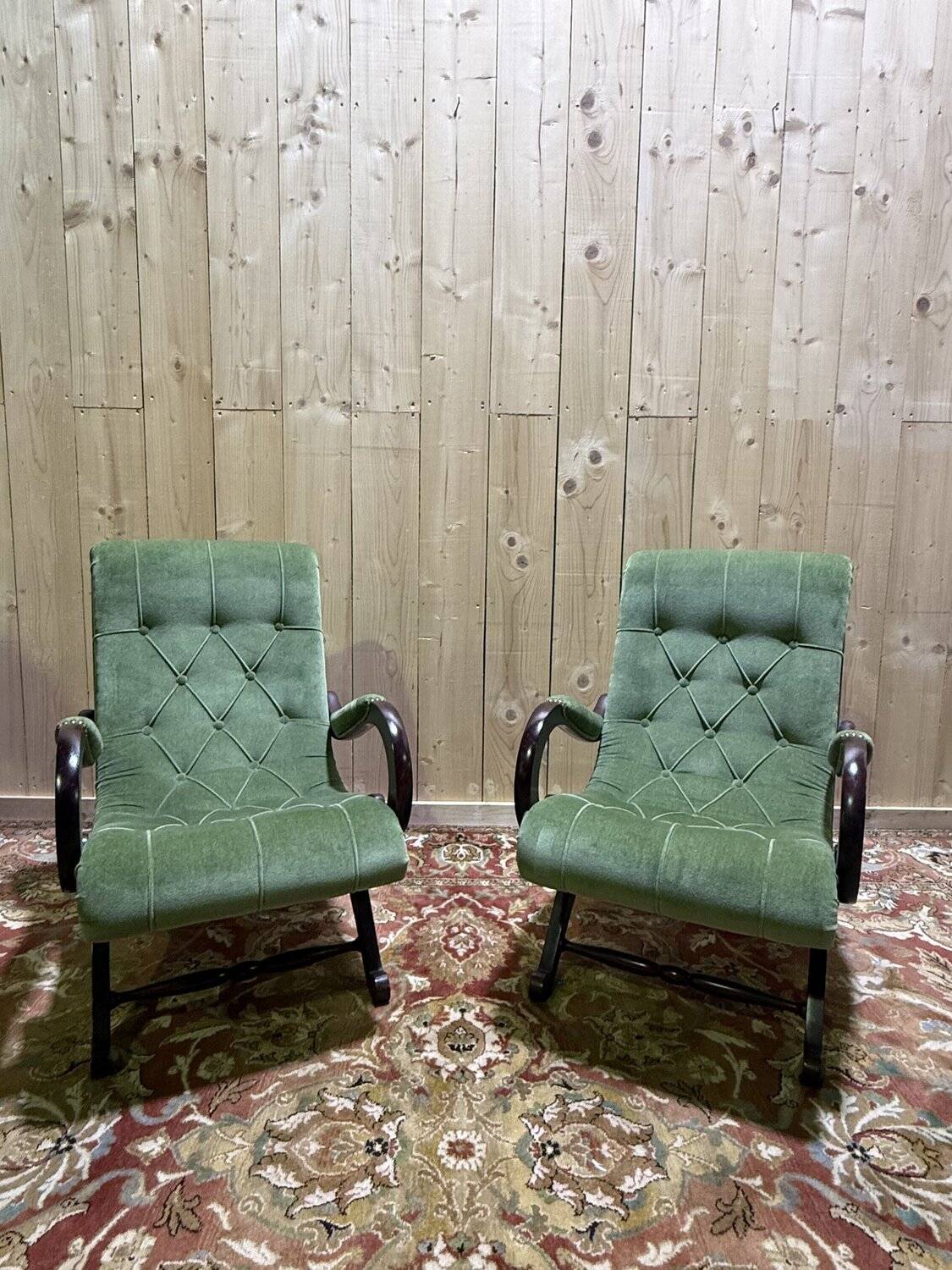 Pair of English Chesterfield armchairs
