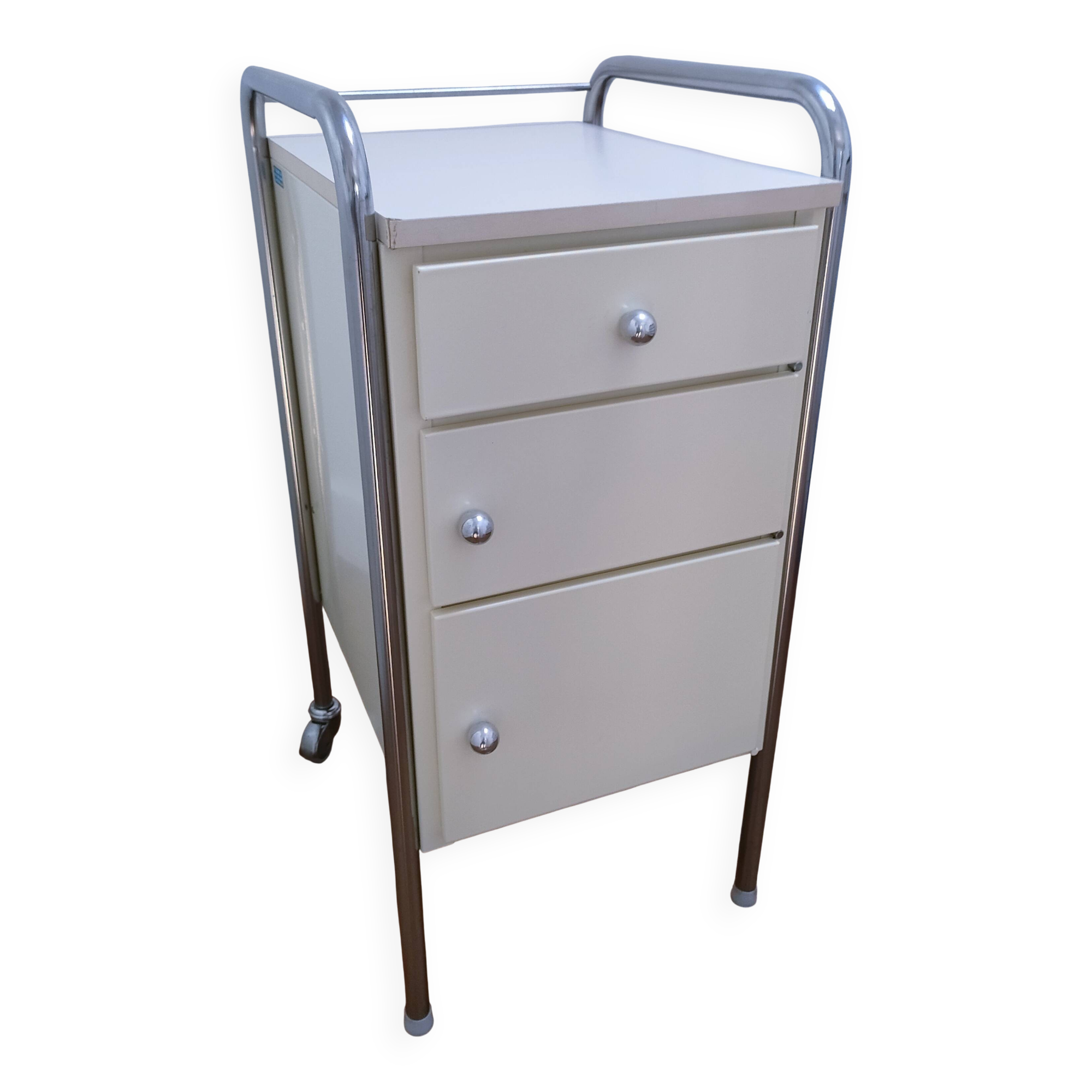 bedside table stainless steel lacquered metal 80s design