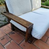 Vintage brutalist sofa in ecru bouclé fabric, 2/3 seater, 1970s