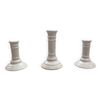 Set of 3 earthenware candlesticks from Villenauxe