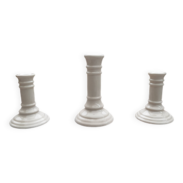 Set of 3 earthenware candlesticks from Villenauxe