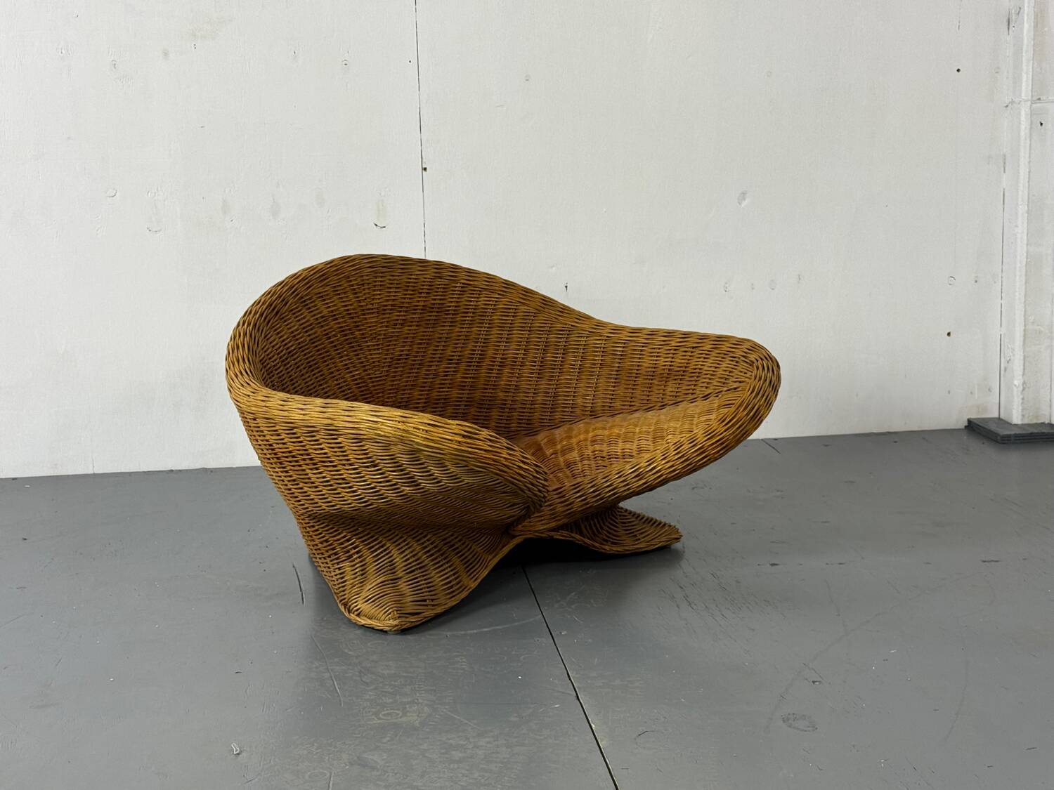 Vintage Shaped Wicker and bamboo Meditation Lotus Chair, 1970s