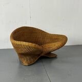 Vintage Shaped Wicker and bamboo Meditation Lotus Chair, 1970s