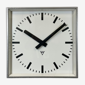 Grey square wall clock from Pragotron, 1970s