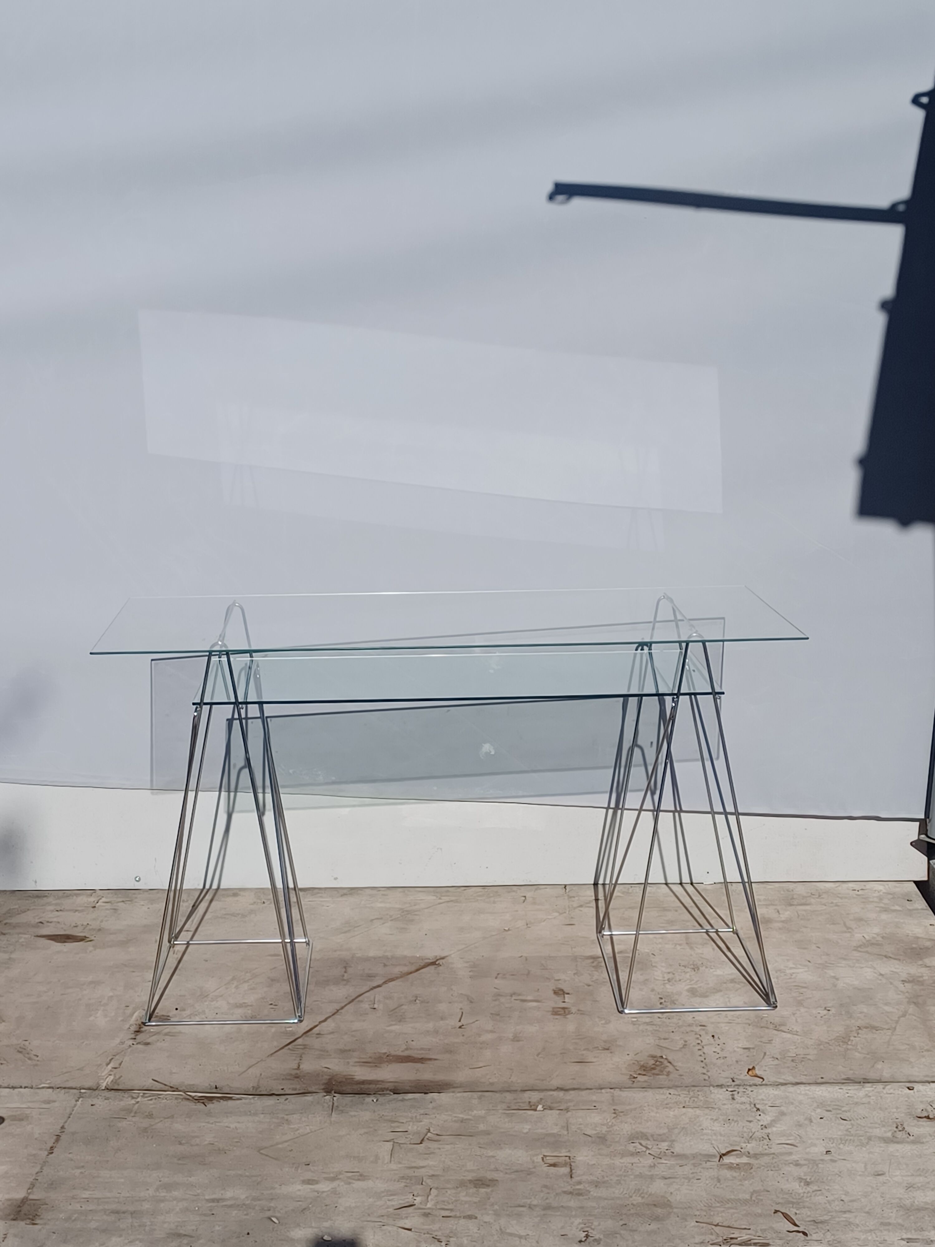 Vintage minimalist desk table steel and glass