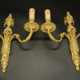 Pair of large sconces, ram's head, Louis XVI style, 19th century - gilded bronze