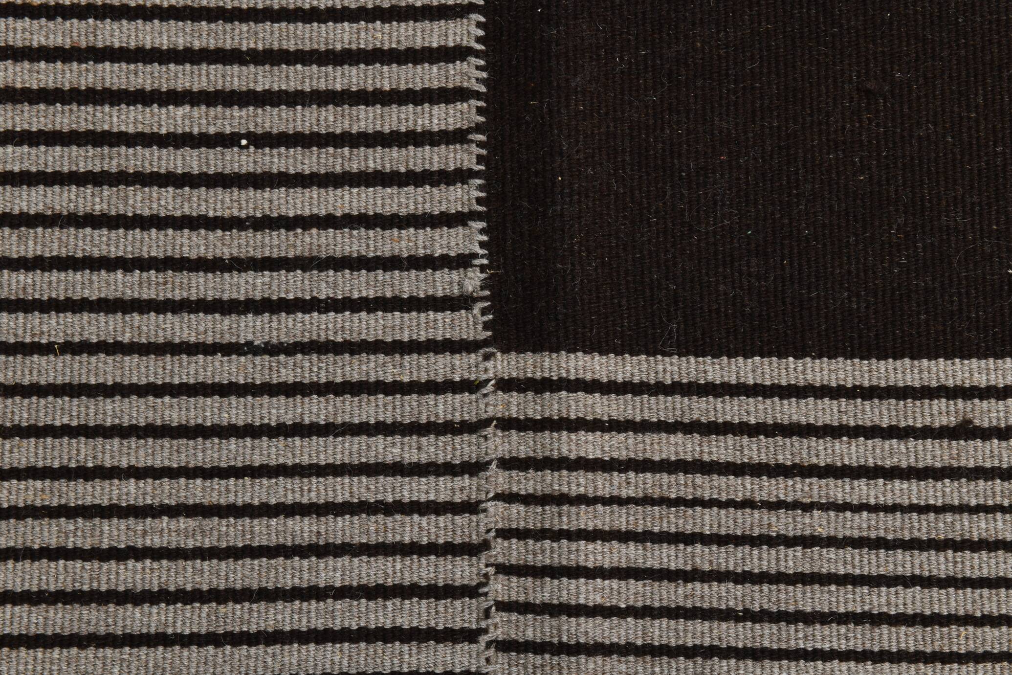 Black and Taupe Handknotted Wool Kilim Rug, 174x251 Cm