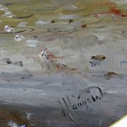 Large painting urban scene oil on wood framed John Haanstra vintage