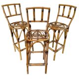 Set de 3 tabourets de bar en Rotin années 60