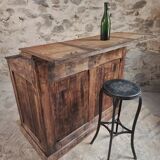 Bureau ancien en pin français – 1880, meuble bar / comptoir avec compartiments à abattants – 65×120×106 cm