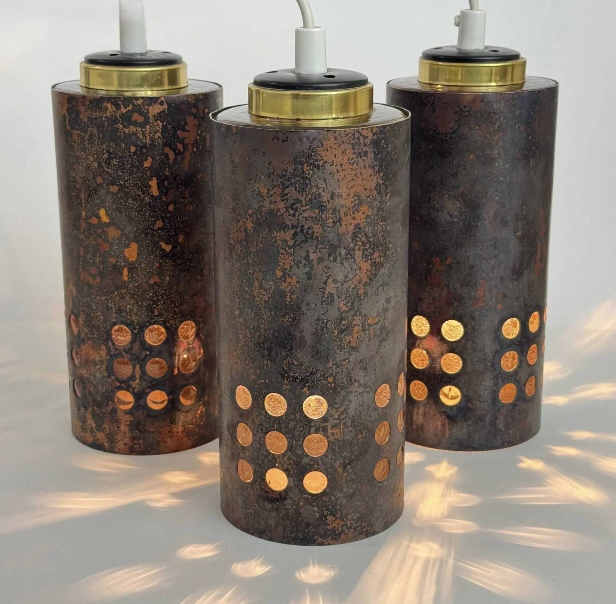 Copper / glas pendants, Nanny Stiil , danmark Set of three , 70s image