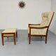 Vintage Casala wingback armchair with ottoman, 1970s design