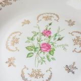 Plat rond creux Limoges FD Chauvigny blanc doré motif Rose