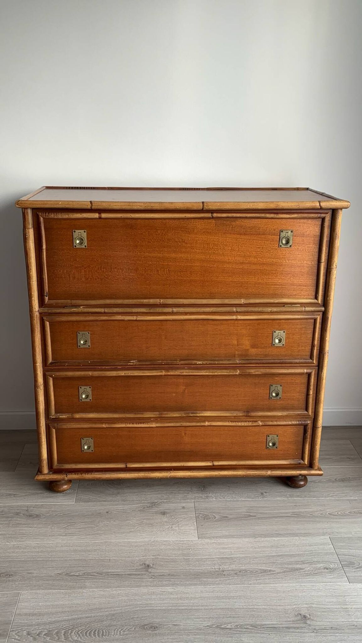 Dalvera wooden and bamboo chest of drawers, 1970