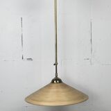 Telescopic brass and pencil reed rattan bamboo hanging pendant lamp, Italy 1970s