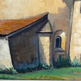 Tableau sur toile vue église coloré signé