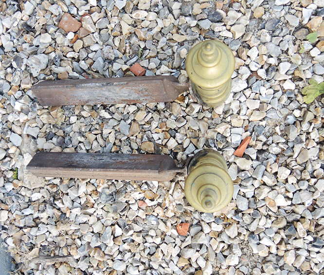 Old cast iron & brass chenets louis philippe style