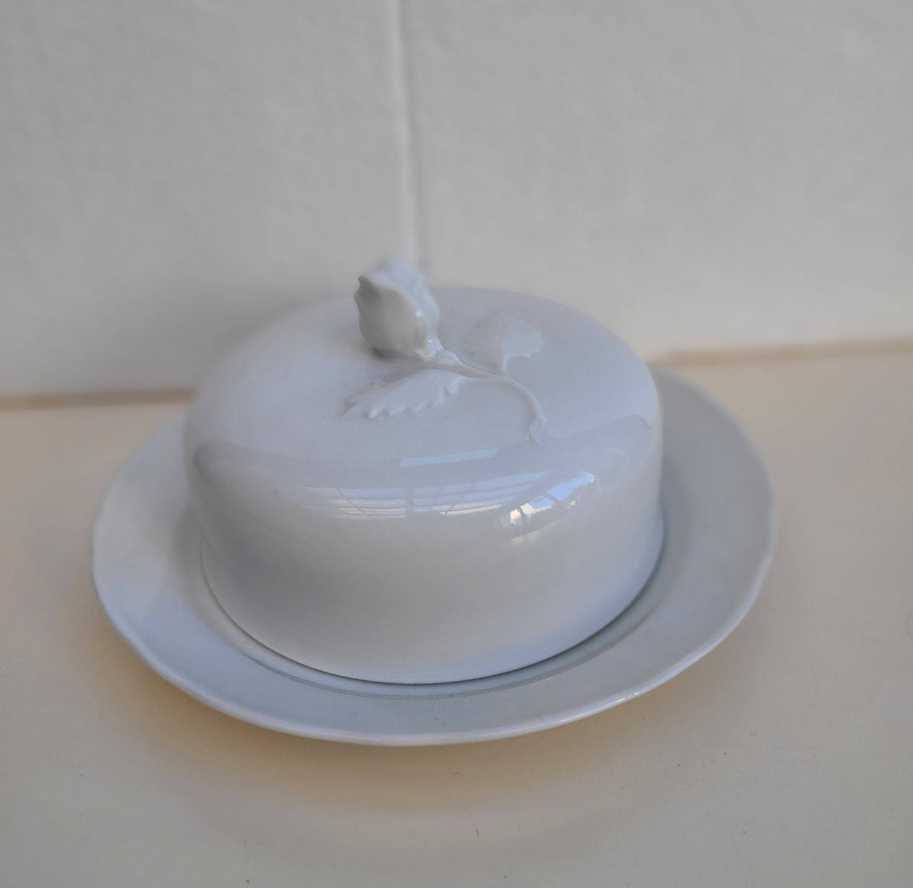 White porcelain butter dish with cover