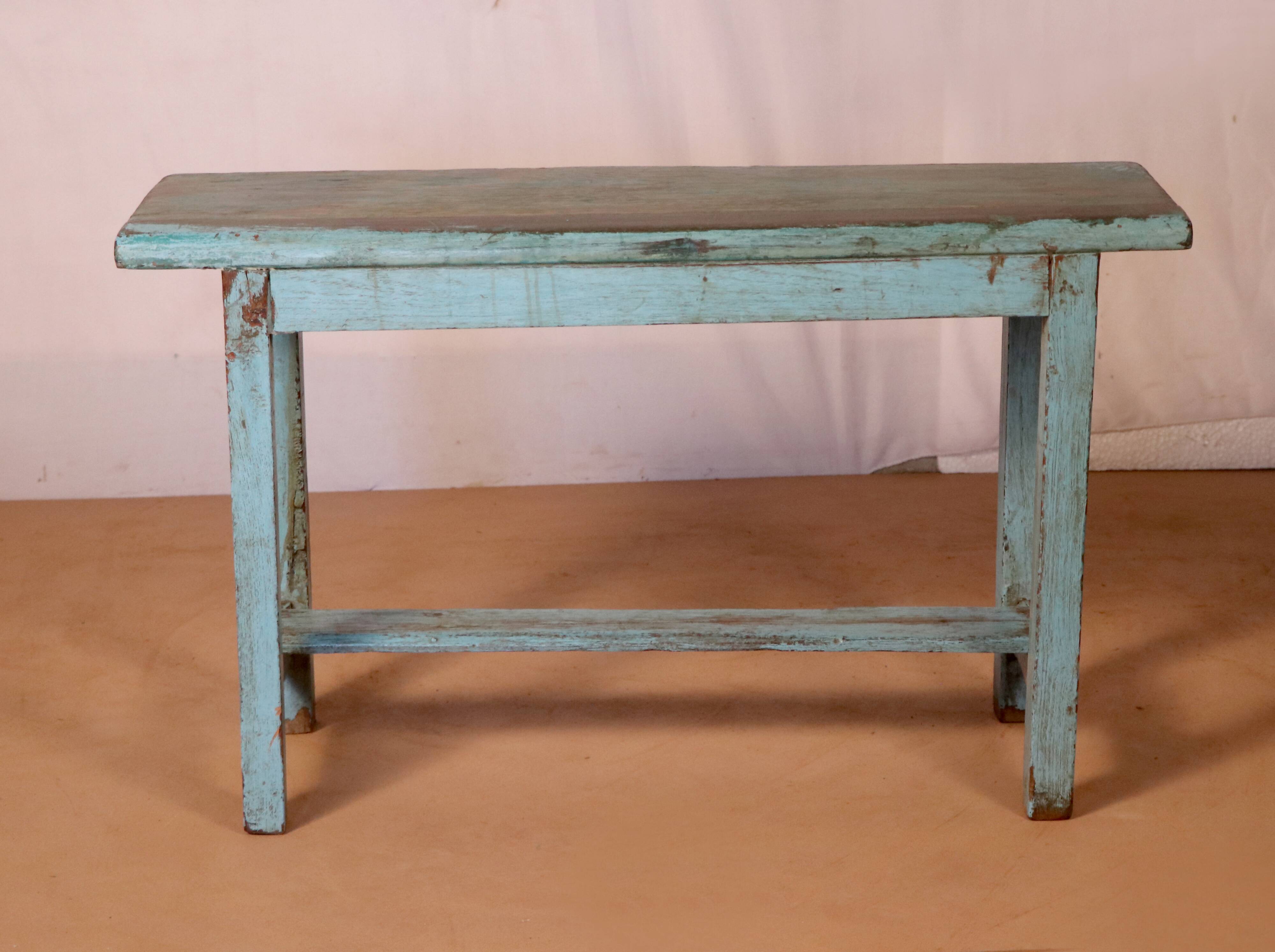 Former Burmese teak bench original blue patina