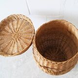 large round basket with lid, wicker basket, rattan basket, laundry container