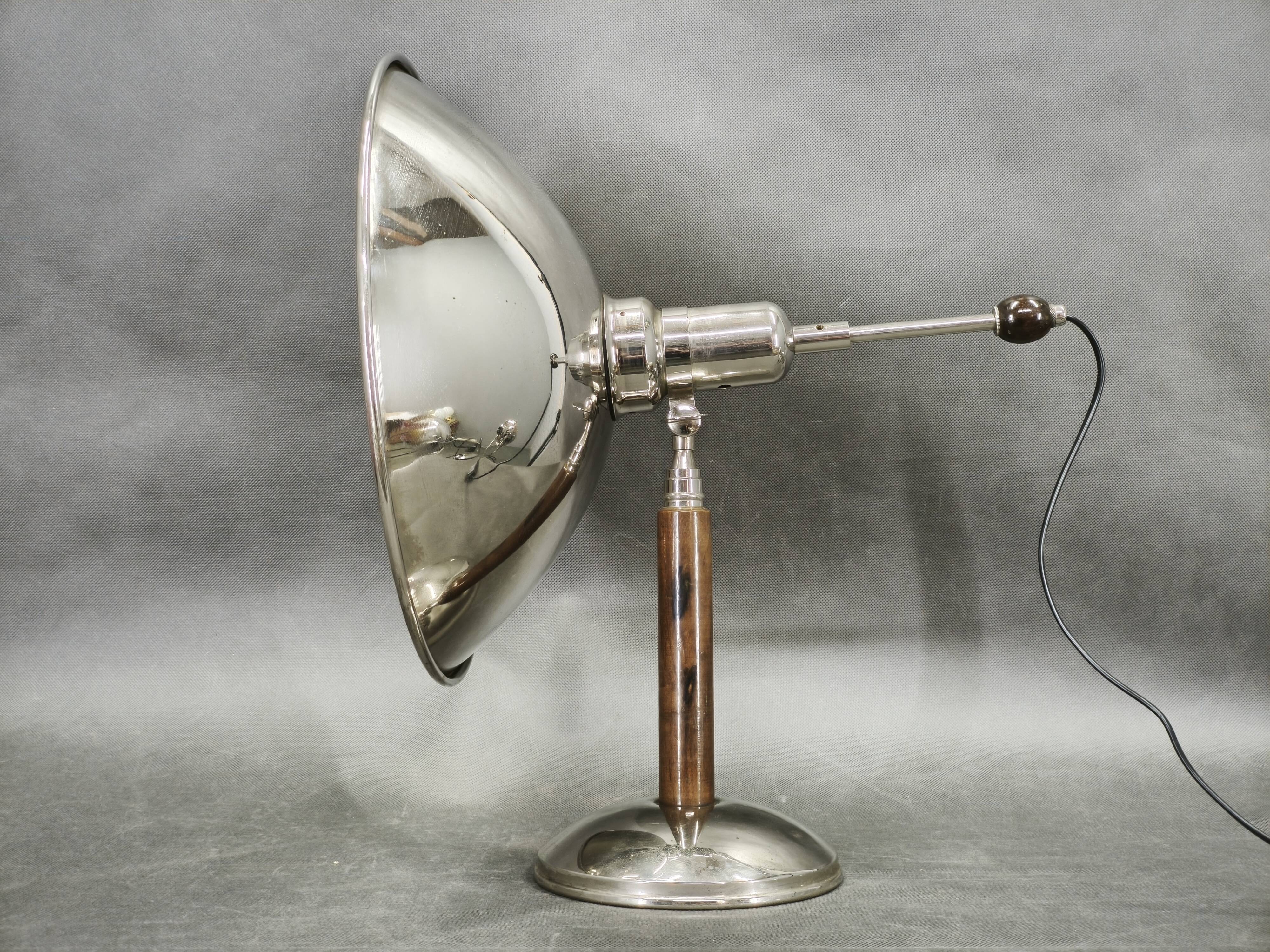 1930s Bauhaus Chrome Table Lamp with Beech Handle, Czechoslovakia