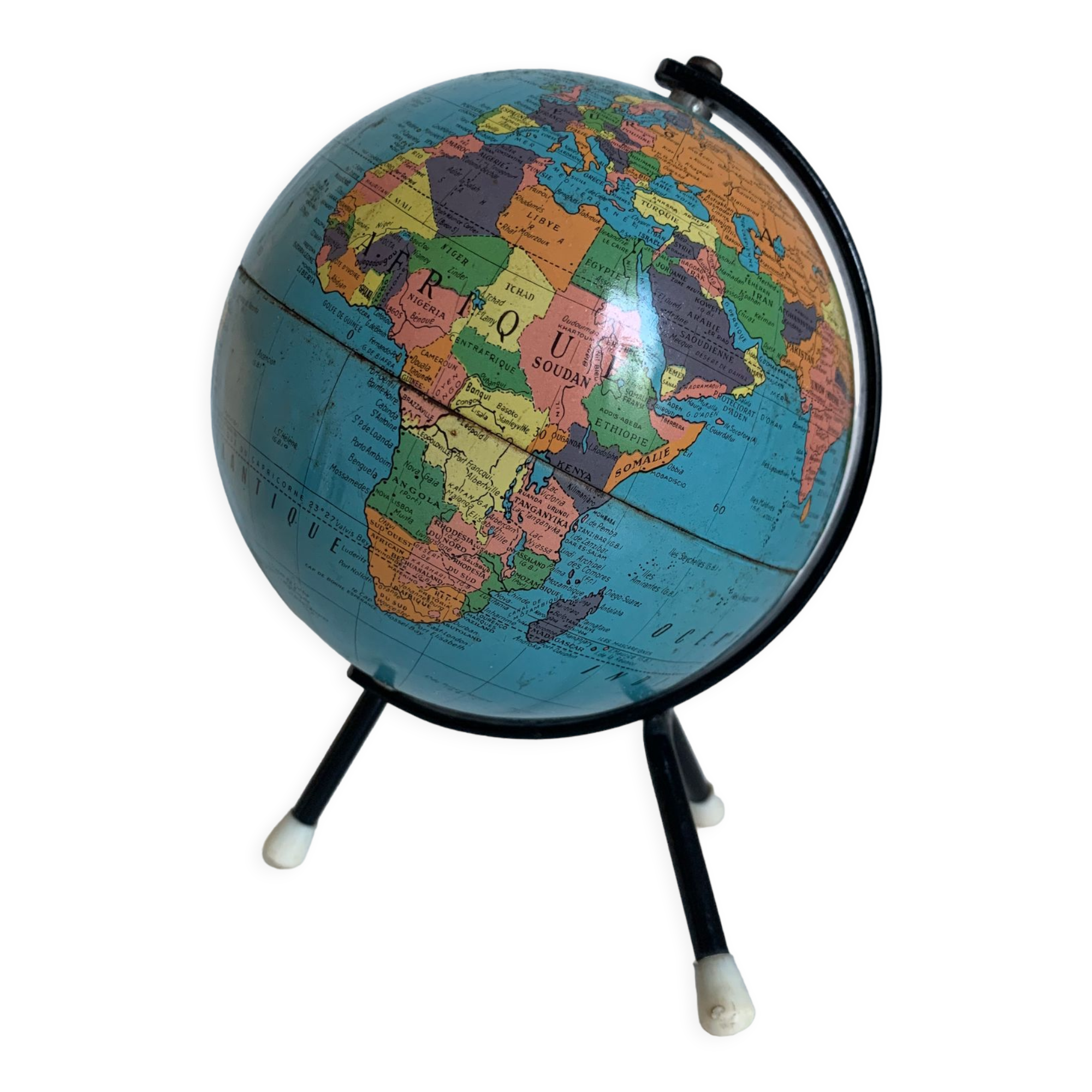 Vintage globe 1960 terrestrial small tripod Taride - 17 cm