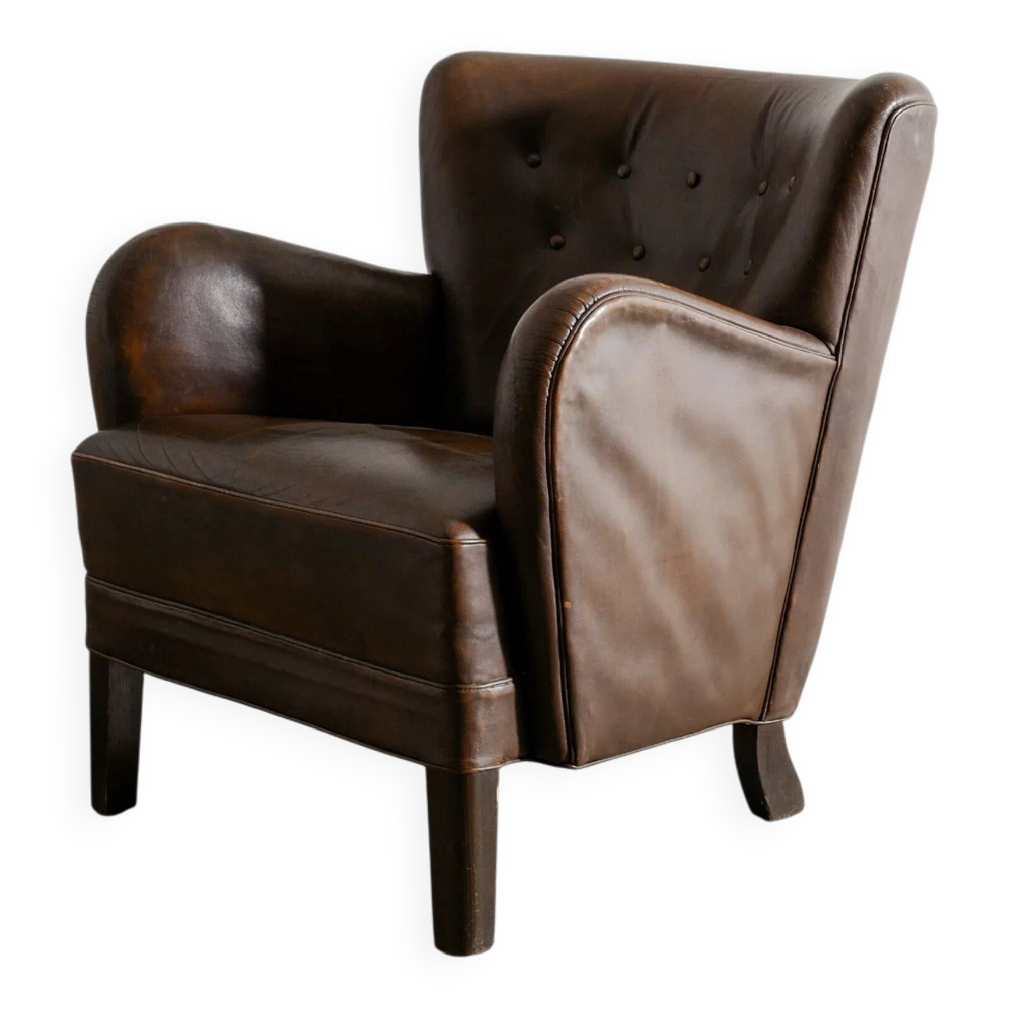 Vintage Danish "1669" Armchair in Brown Leather by Fritz Hansen, 1940s