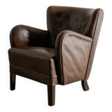 Vintage Danish "1669" Armchair in Brown Leather by Fritz Hansen, 1940s