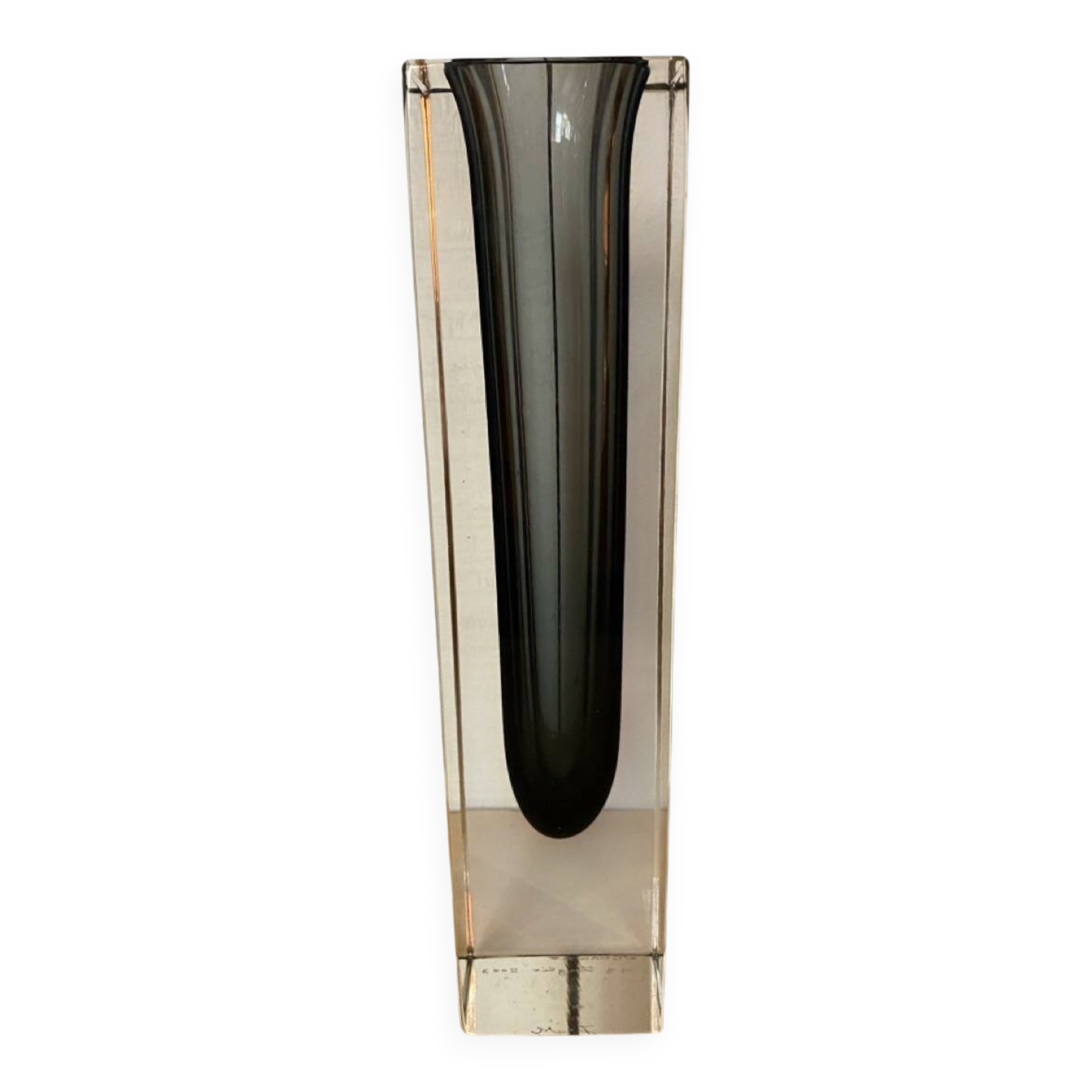 Murano vase in blown glass, smoked and crystal.