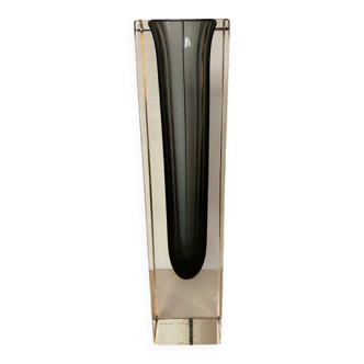 Murano vase in blown glass, smoked and crystal.