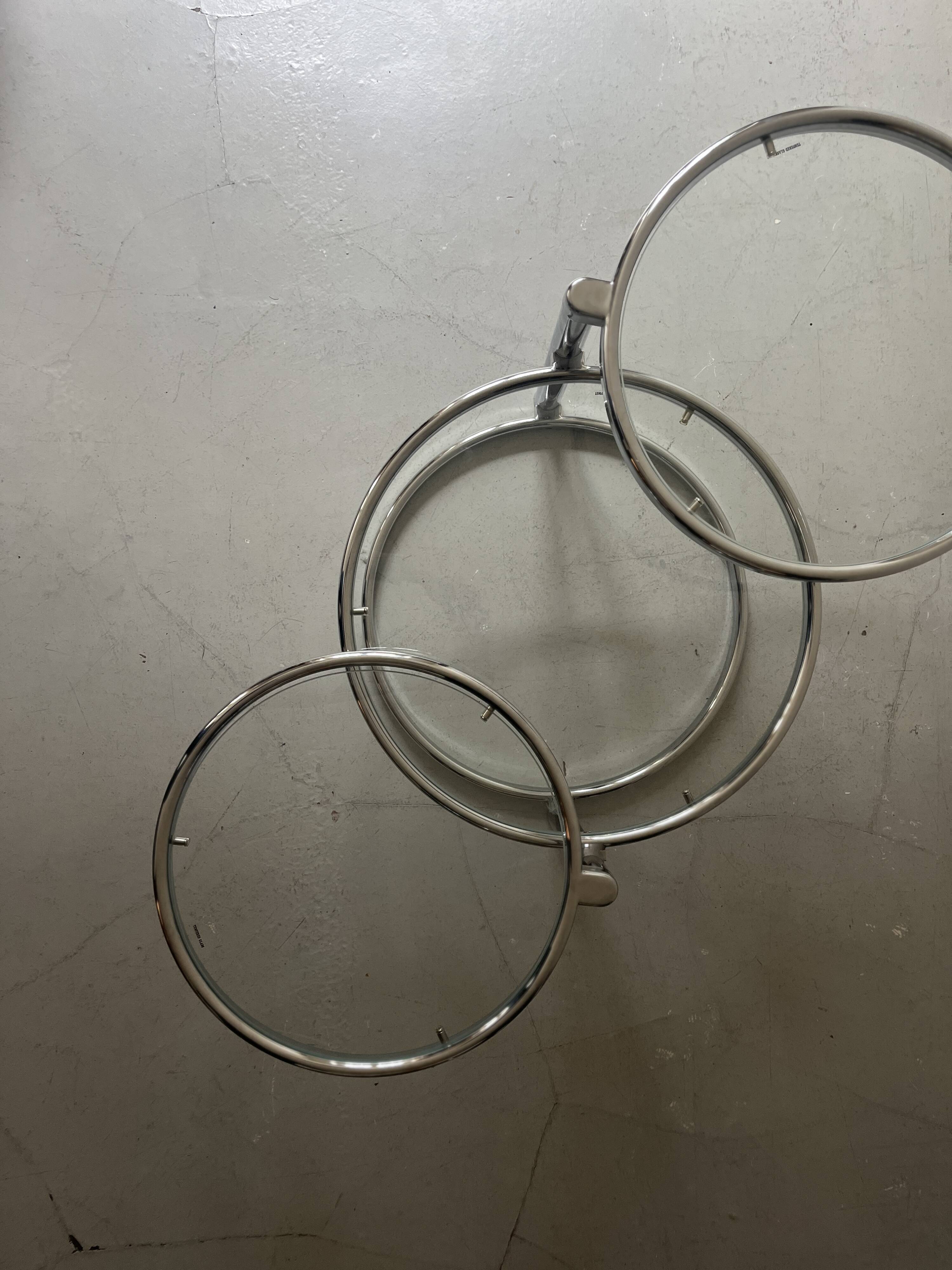 round and rotating coffee table in glass and chrome, design 1970