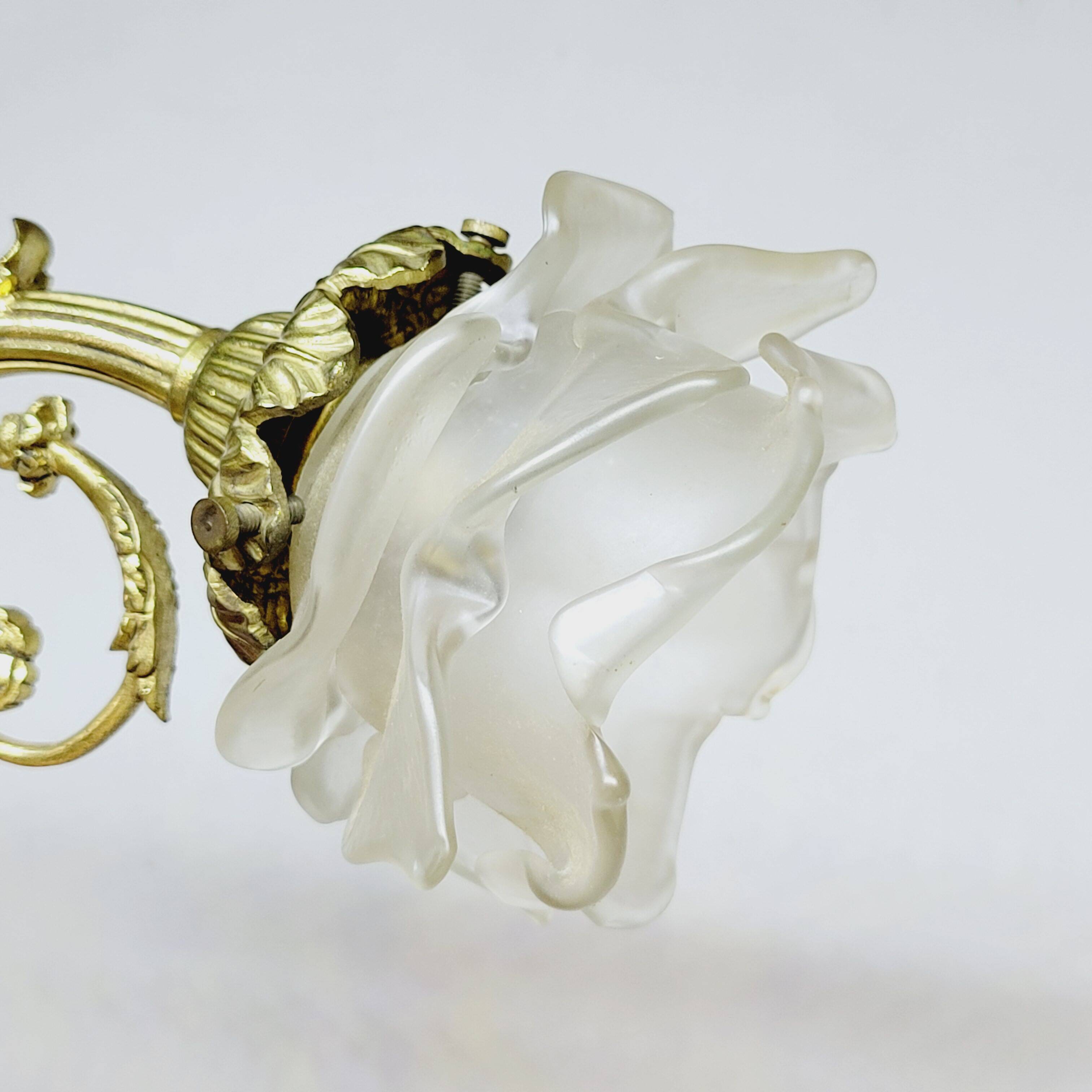 2 19th Century Gilt Bronze Wall Sconces with Molded Glass Globes in the Shape of