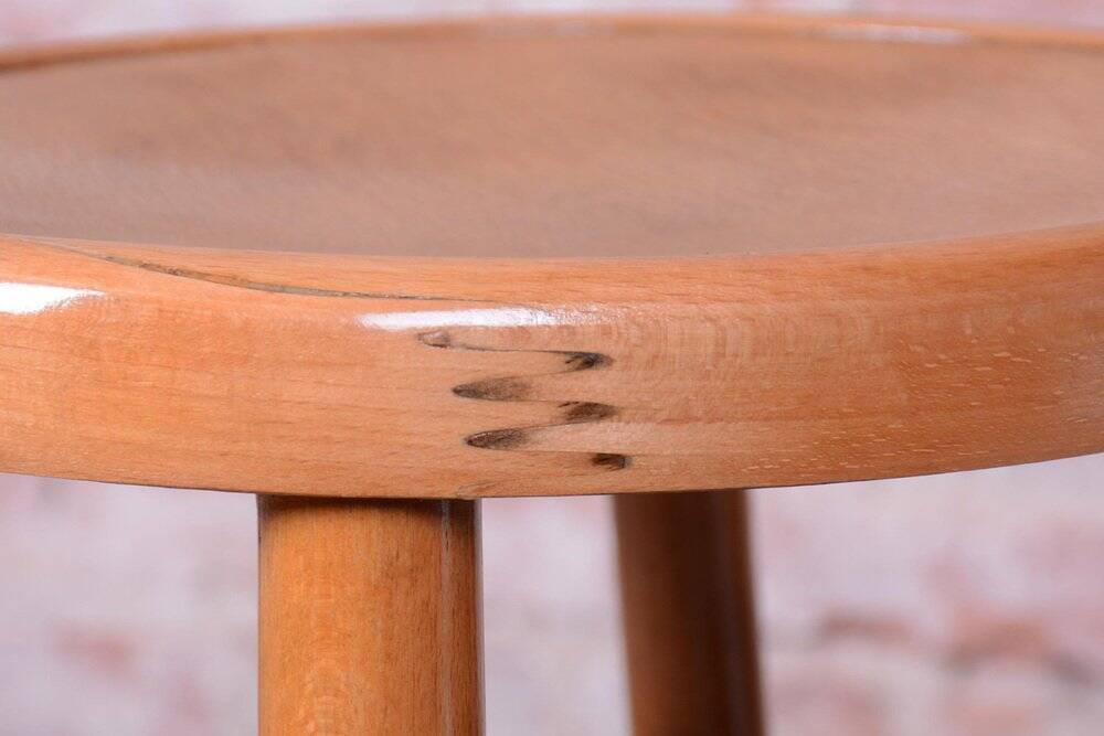 Mid-Century Stool in Sold Beech and Plywood, Czech, 1950s