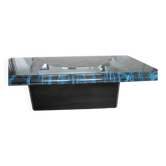 Table basse en laque façon marbre bleu à reflets verts