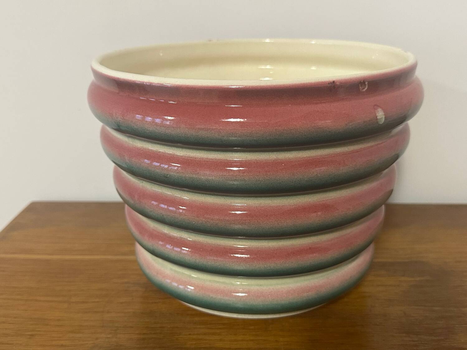 Antique Sarreguemines ceramic cachepot, France