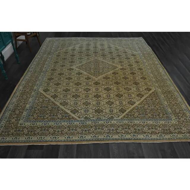 1970s Vintage Persian Handmade Wool Cotton Brown Area Rug 292x392