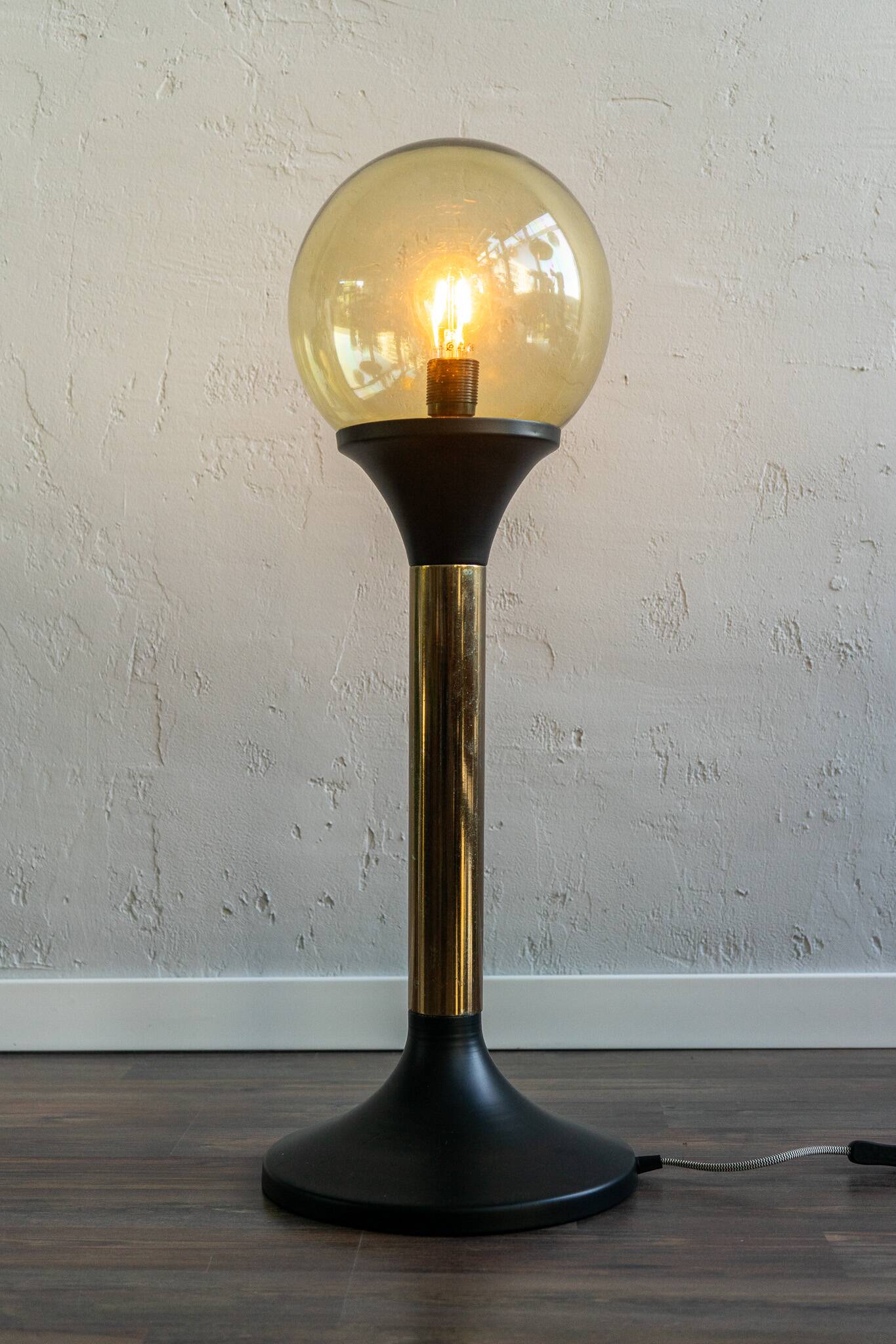 Vintage glass metal floor lamp, 80s