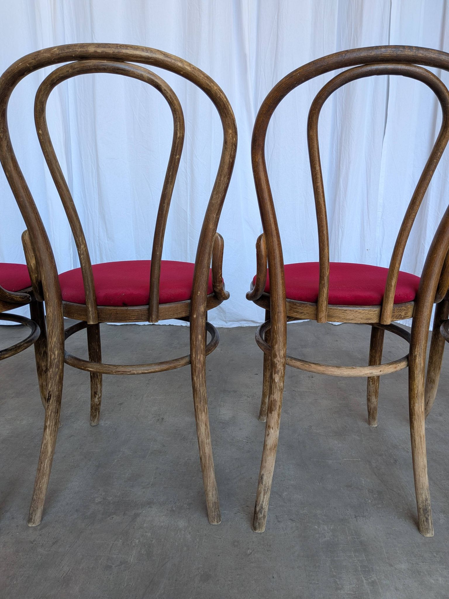 Set of 4 Vintage Bentwood Bistro Chairs, Red Upholstery