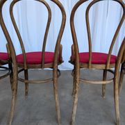 Set of 4 Vintage Bentwood Bistro Chairs, Red Upholstery